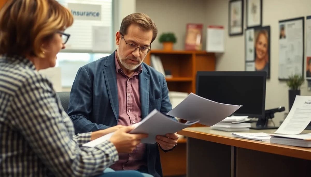 A local insurance office with documents indicating fraud investigation