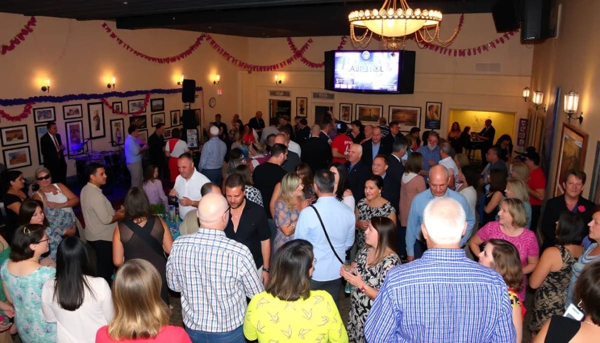 Guests at The Capitol Theatre enjoying an arts fundraising event.