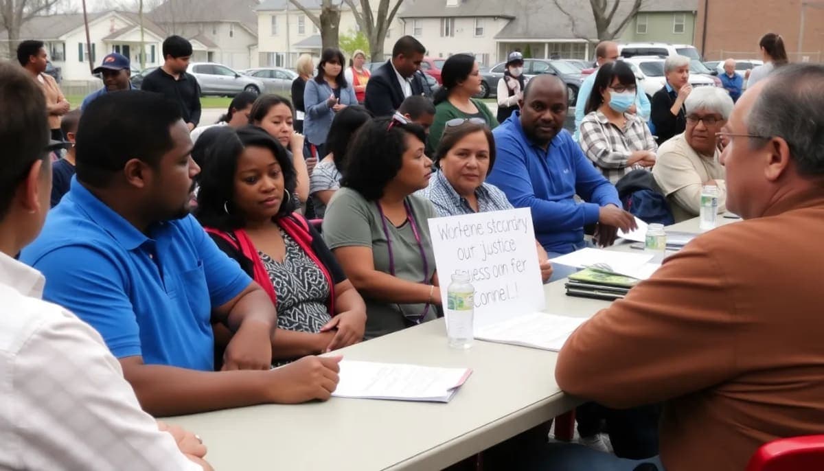 Community members discussing justice issues in Westchester County.