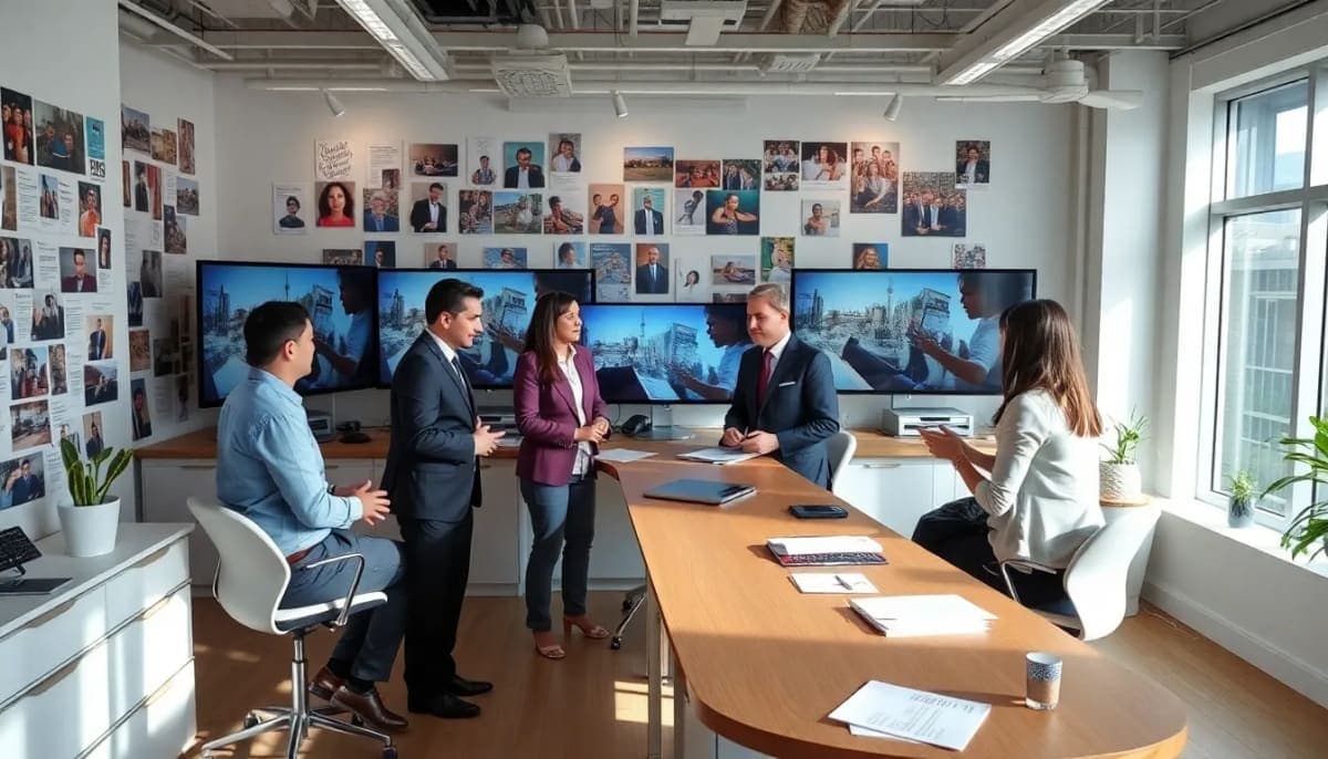 A modern newsroom in Westchester showcasing journalism activities.