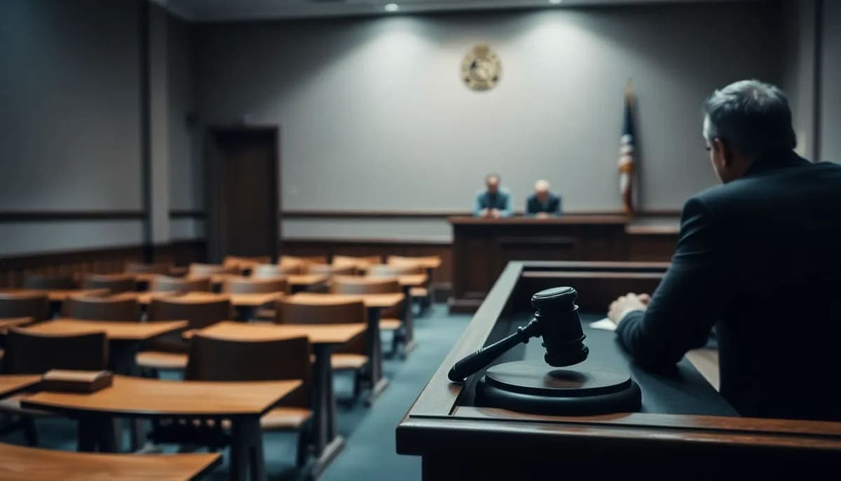 Courtroom scene reflecting justice related to domestic violence case in Westchester.