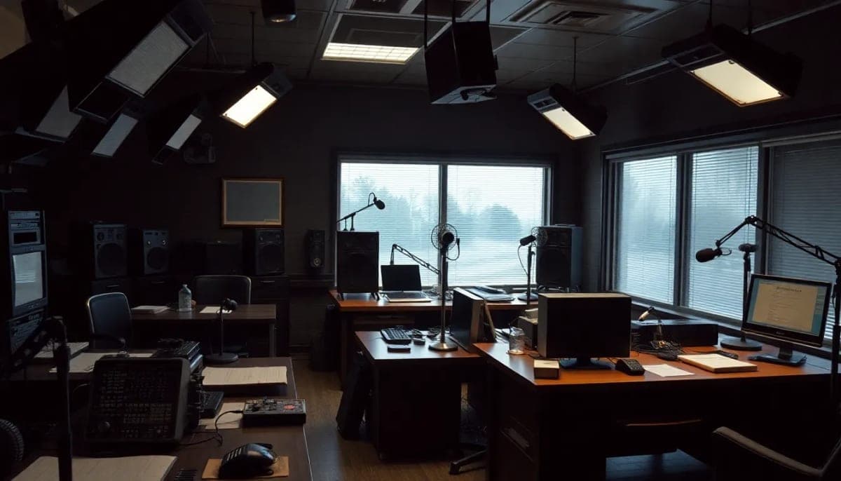 Empty radio broadcasting studio representing CBS News Radio's closure.