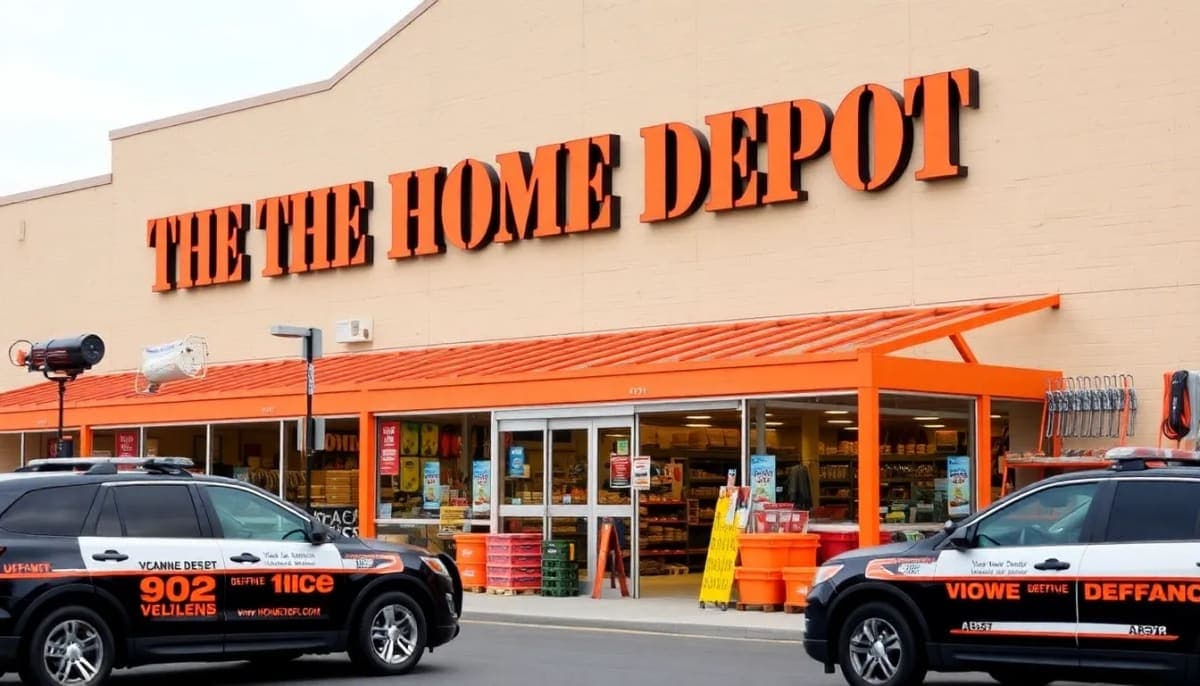 Home Depot in Yonkers, NY, with police cars responding to a theft incident.