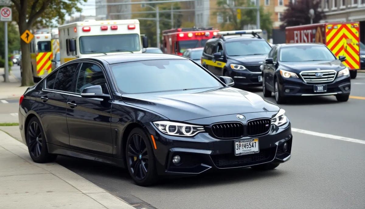 BMW car related to a fatal crash incident, capturing a somber mood.