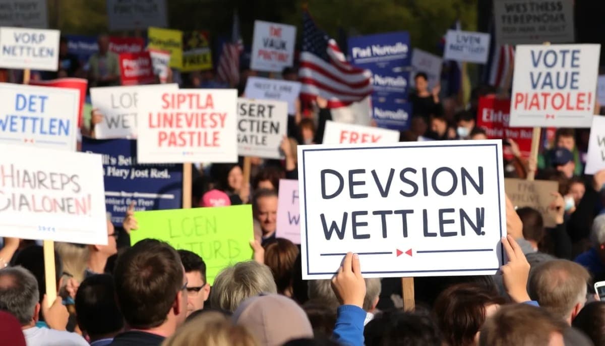 Political rally in Westchester showcasing diverse sentiments and signs.