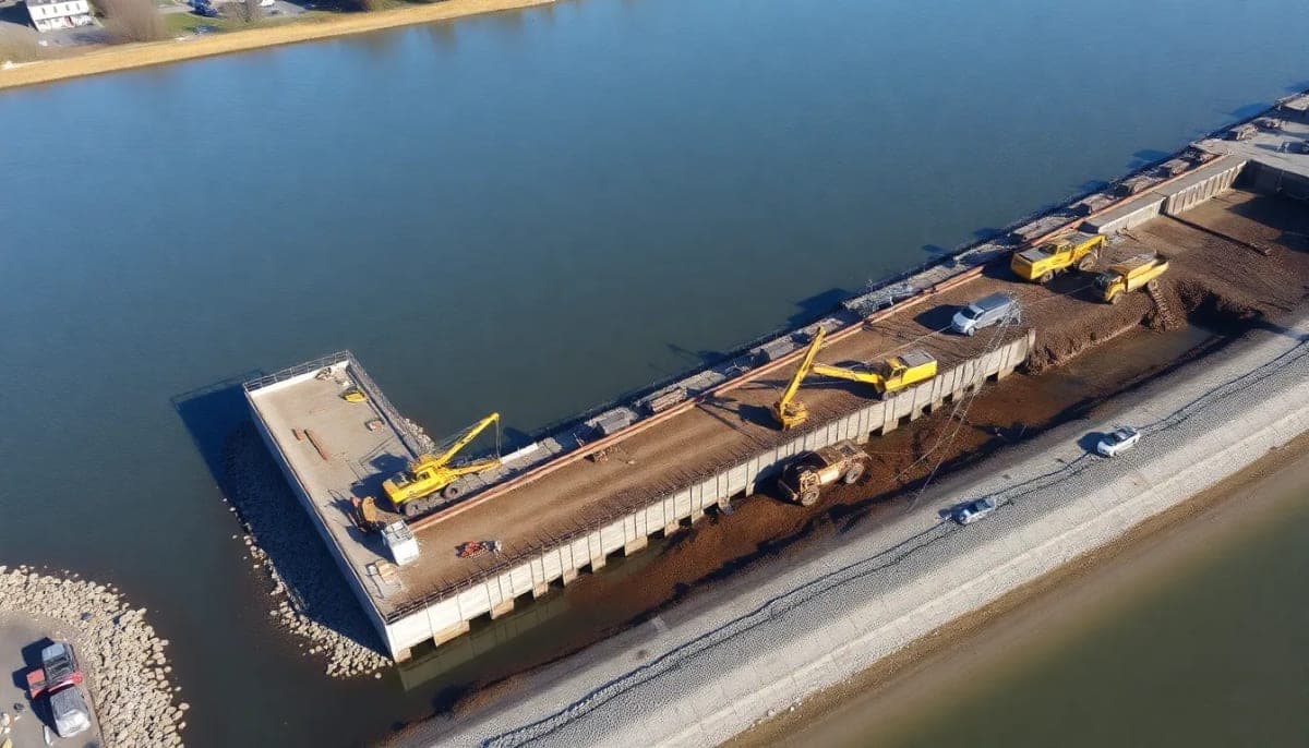 Aerial view of the Byram River bulkhead construction in Port Chester.