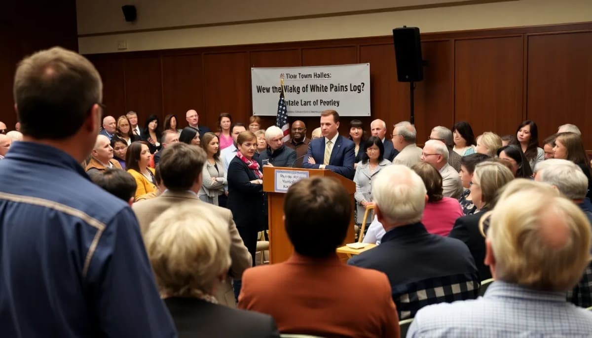 Residents attending a town hall meeting in White Plains discussing local issues.