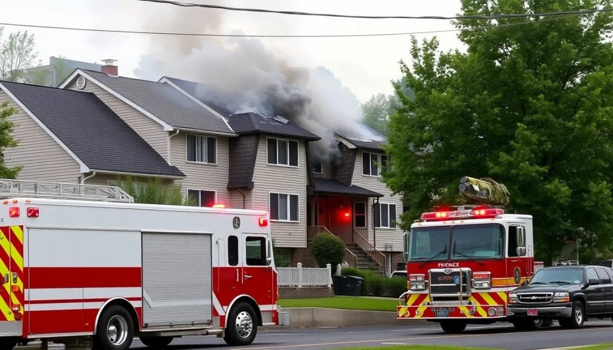 Emergency vehicles at the scene of a fatal fire in Chester, NY.