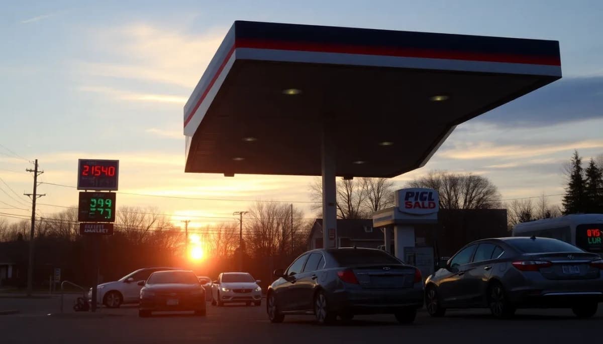 Gas station in Rockland County with rising fuel prices during sunset.