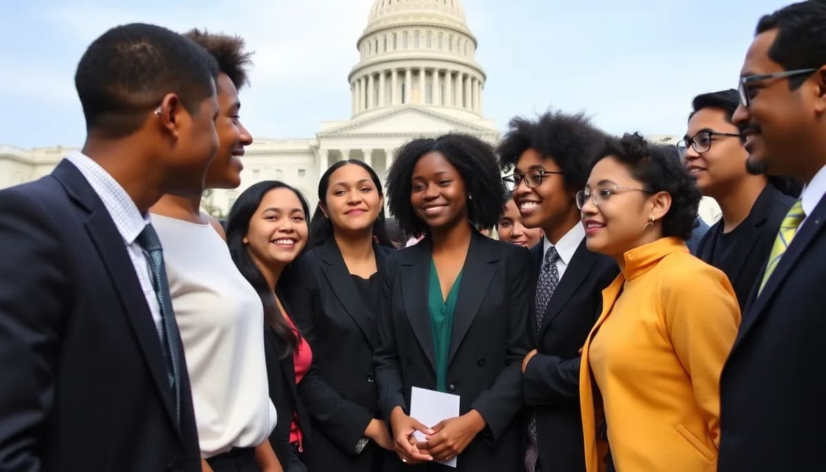 Youth advocacy group at New York State Capitol engaging with legislators.