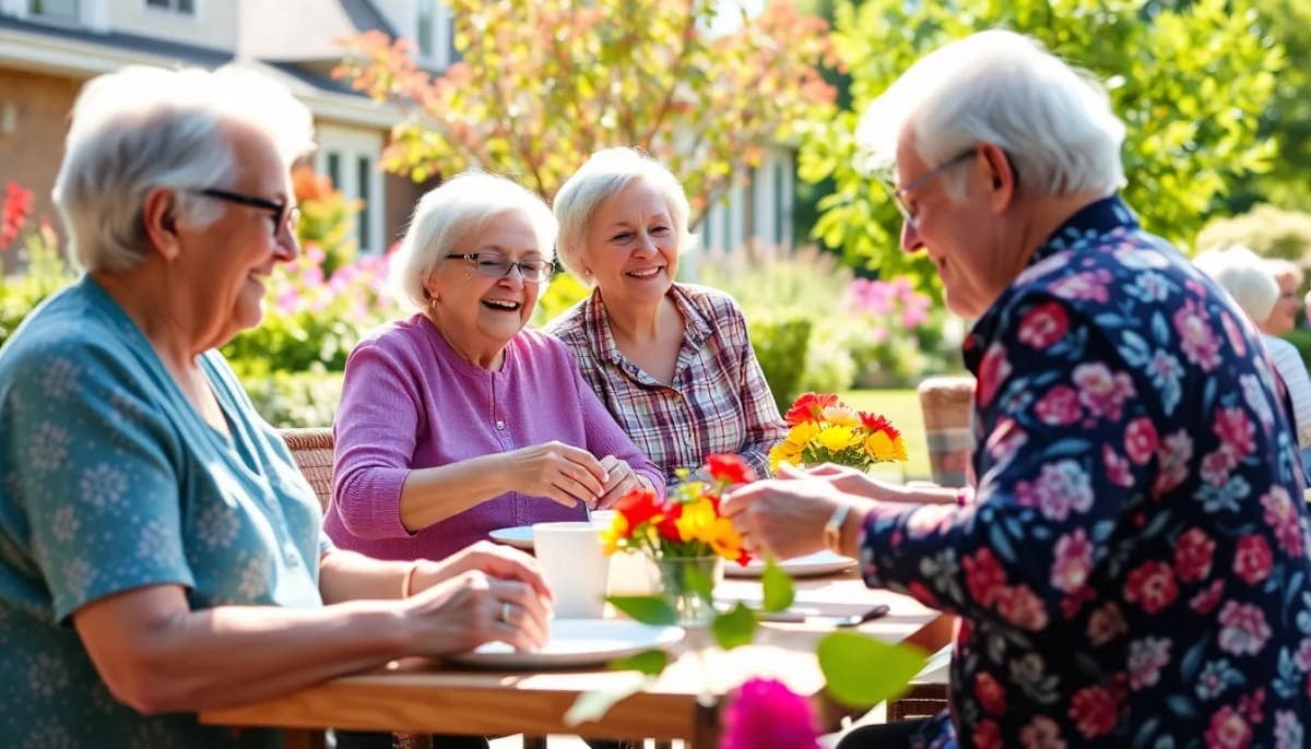 Senior residents enjoying a community activity in a Westchester living facility.