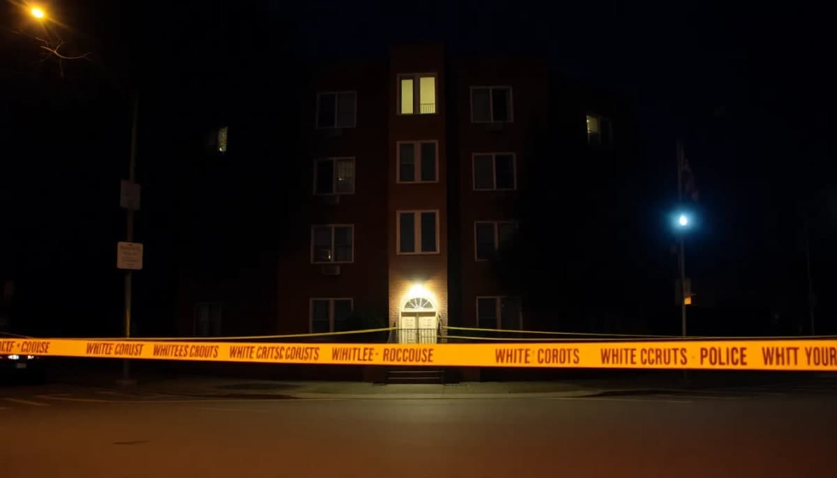 Police scene outside an apartment building in White Plains related to a suspicious death.