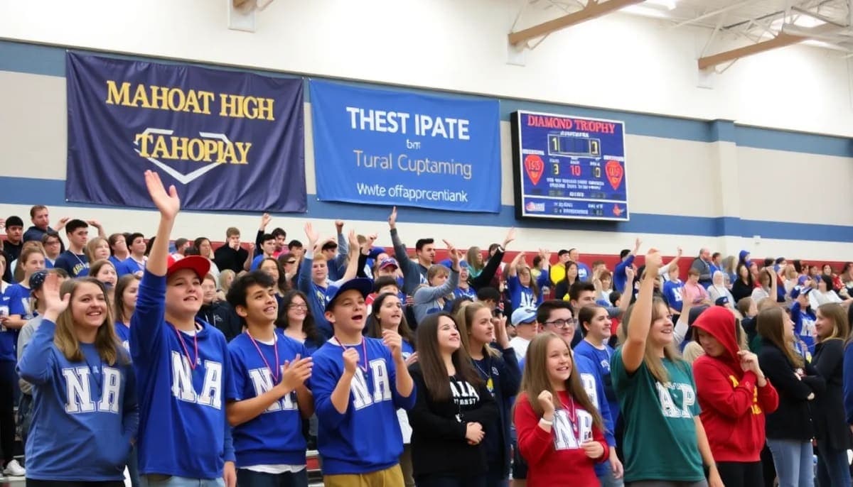 Students cheering at Mahopac High School during the Diamond Trophy competition.