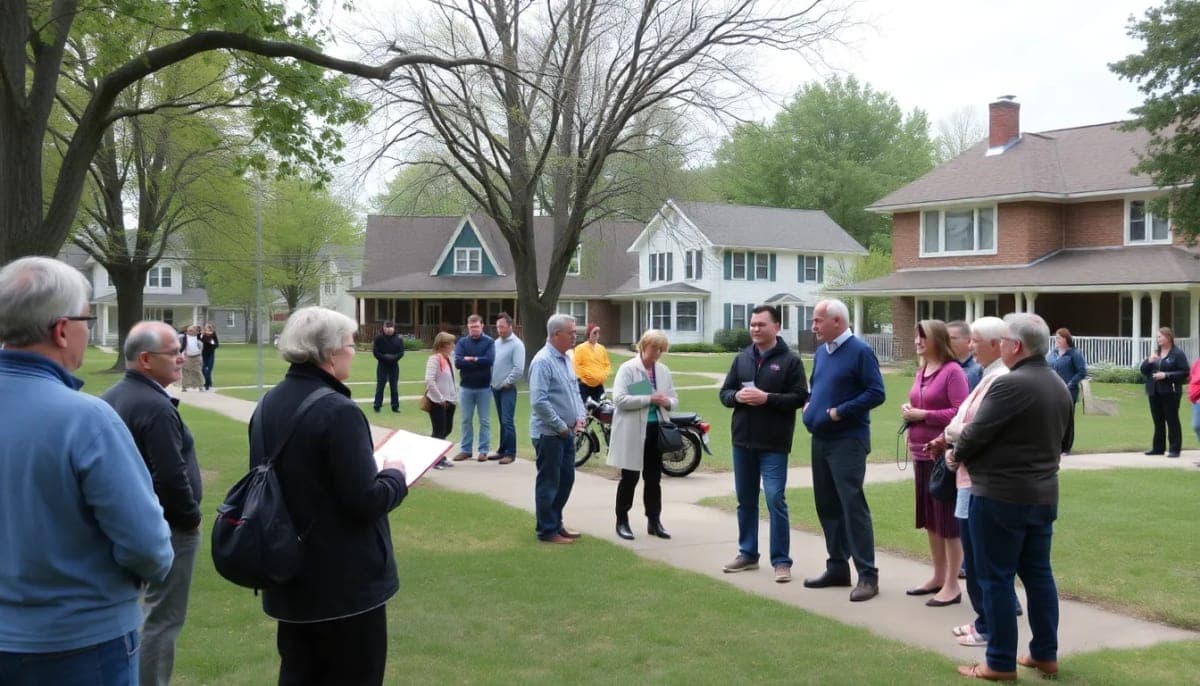 Residents engage in discussion about local government decisions in Pelham, NY.