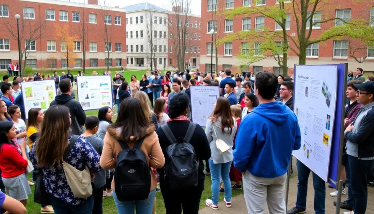 Students presenting their projects at Fairfield University competition event.
