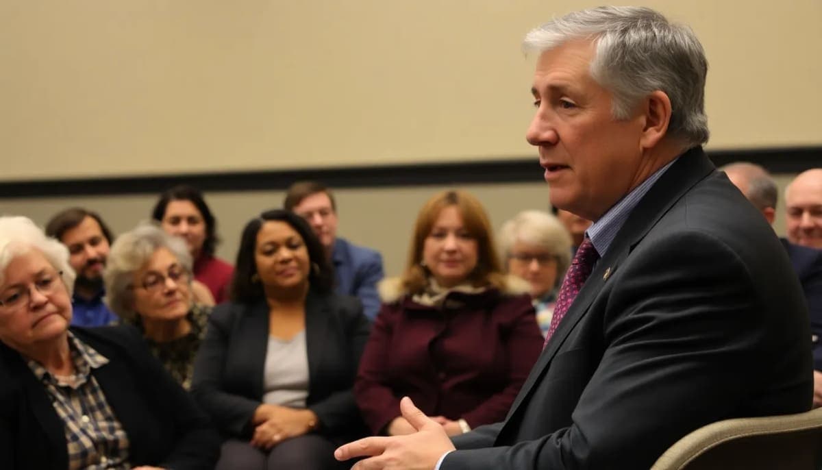 Peter Chatzky at a town hall meeting in Westchester County with engaged community members.