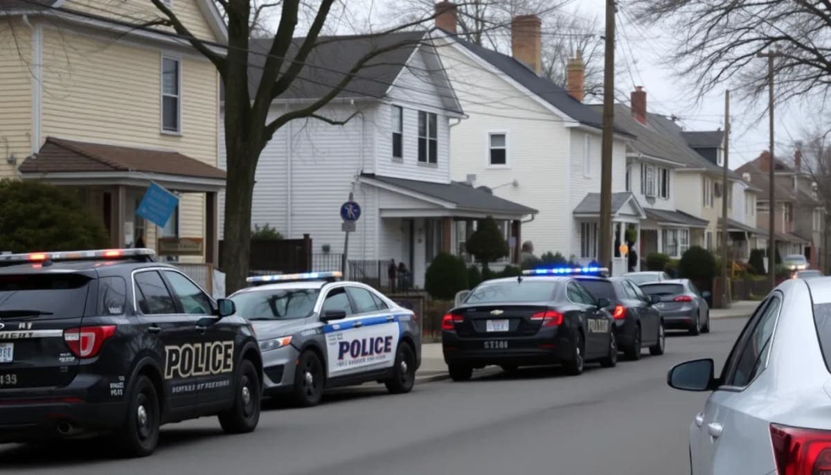 Police presence on a quiet street in Mount Vernon following a double homicide incident.