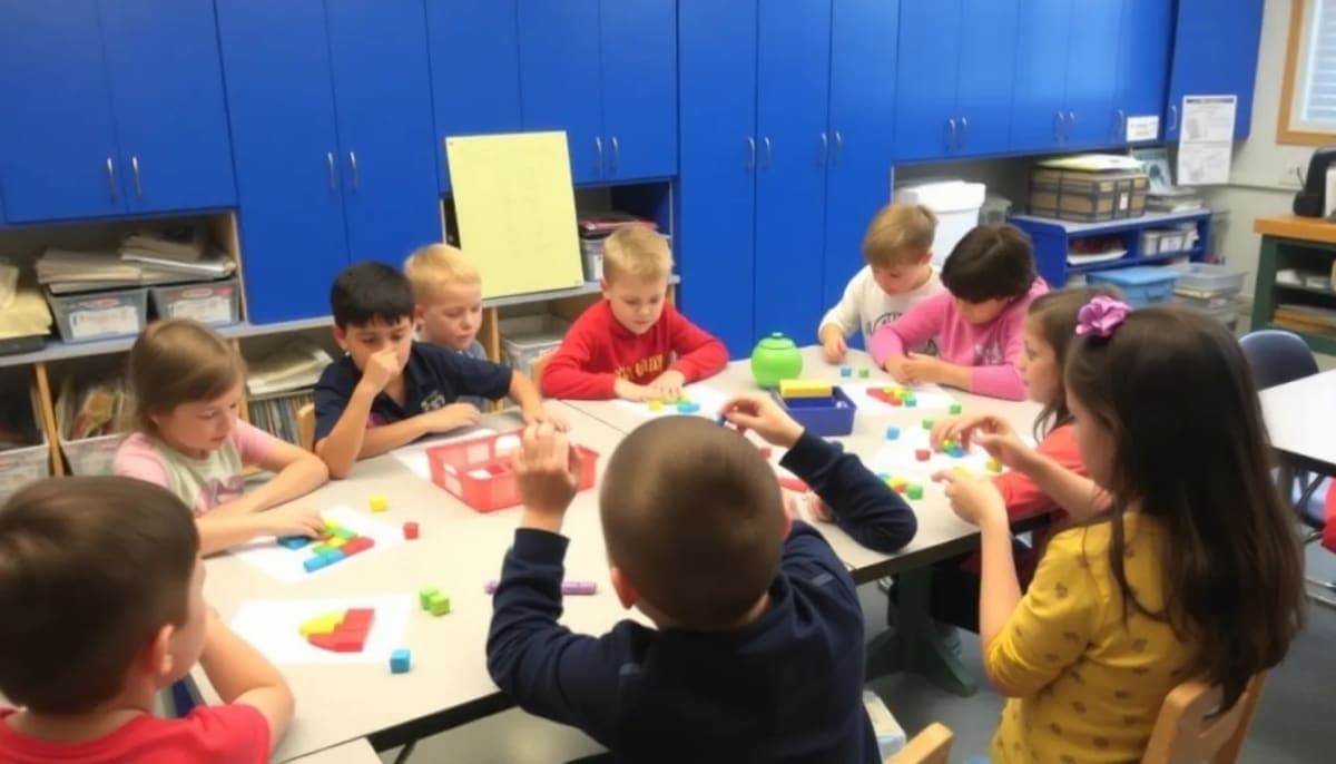 Third graders at Dows Lane Elementary School learning fractions through hands-on activities.