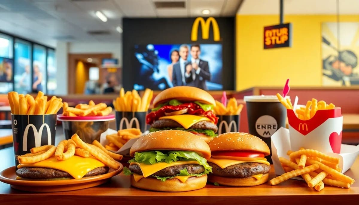 McDonald's new movie-inspired meals displayed in a vibrant restaurant setting.