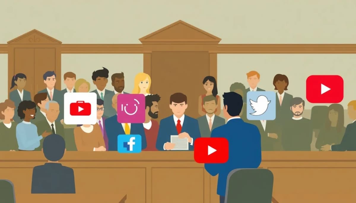 Courtroom scene from the social media addiction trial involving Meta and YouTube.