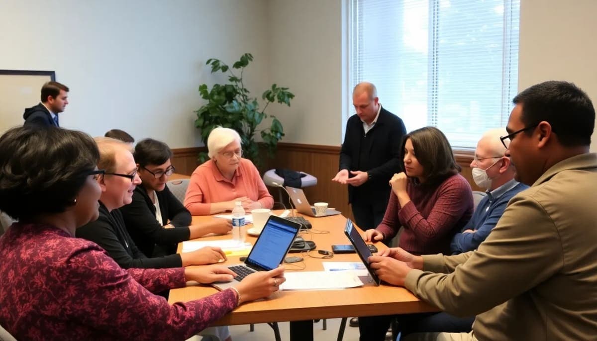 Irvington BOT team meeting with community members about local governance.