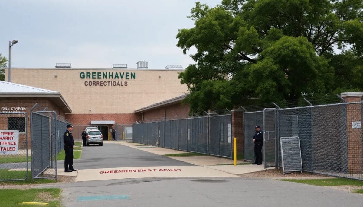 Greenhaven Correctional Facility showing guards and inmate areas.