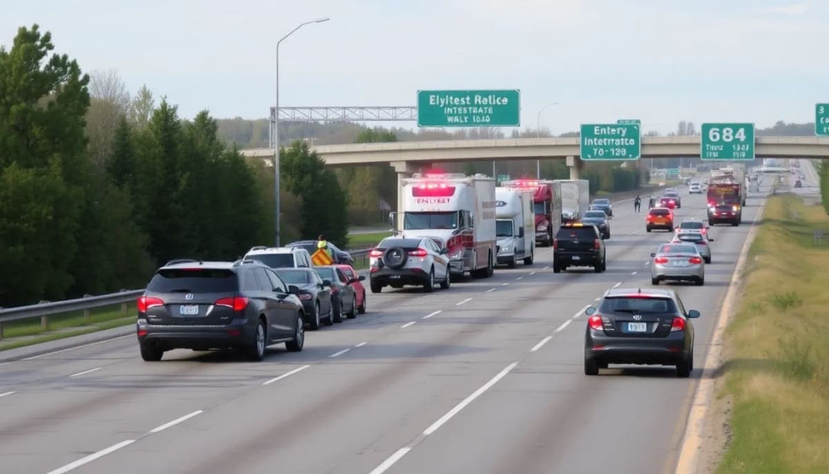 Multi-vehicle accident on I-684 in Westchester, emergency vehicles at the scene.