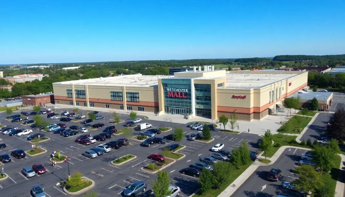 Westchester Mall in White Plains bustling with shoppers and vibrant storefronts.