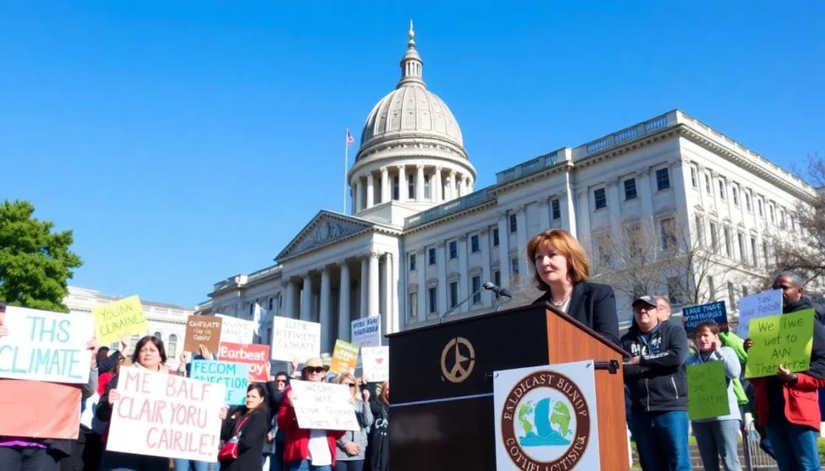 Climate activists rallying outside the New York State Capitol in Albany, New York.