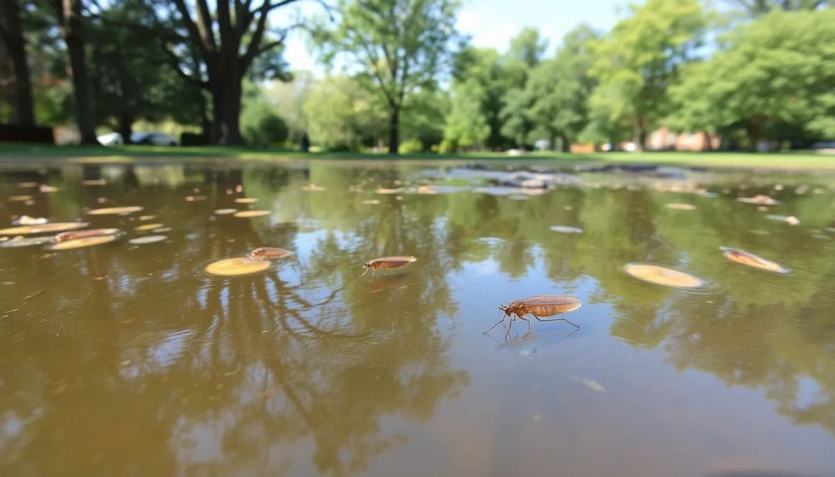 Park in Westchester highlighting mosquito control measures against dengue fever.