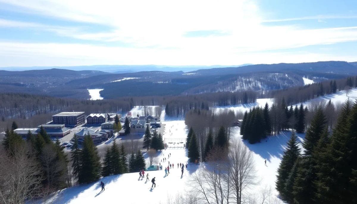 Skiers enjoying spring conditions at a Westchester ski resort.