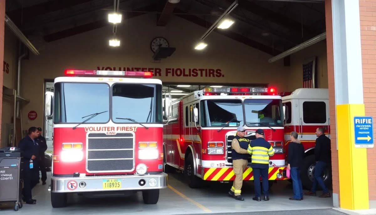 Volunteer firefighters at work in Westchester County fire station.