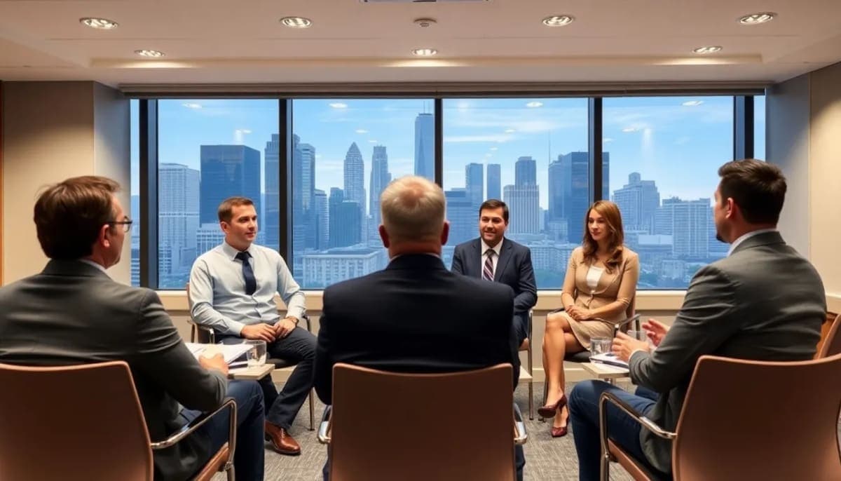 Panel discussion on Westchester real estate trends in a conference room.