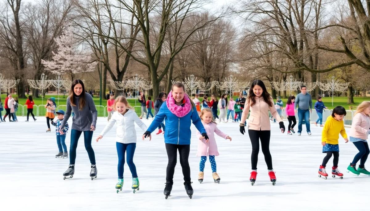Families roller skating at Lincoln Park in New Rochelle during spring break.