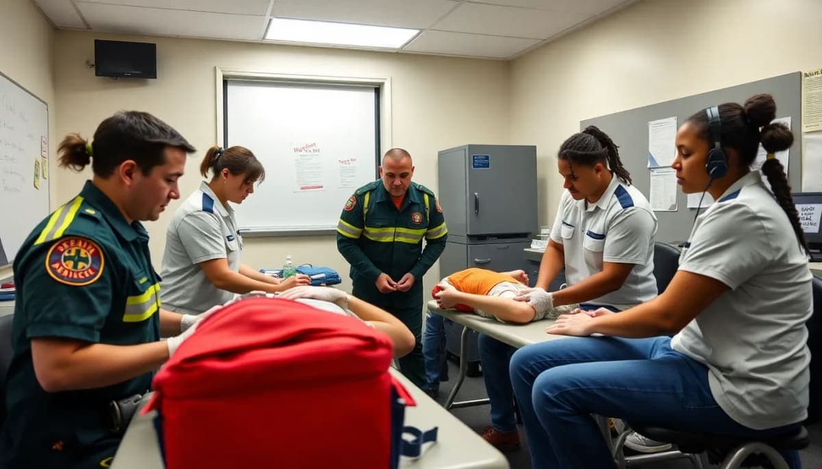 Paramedic training students engaged in hands-on practice at SUNY Cobleskill.