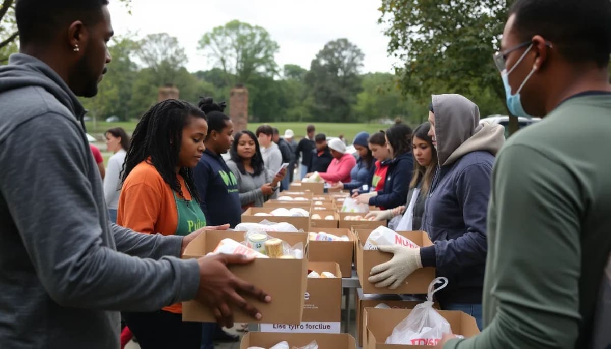 Volunteers distributing food at a Meals on Main Street event in Westchester County.