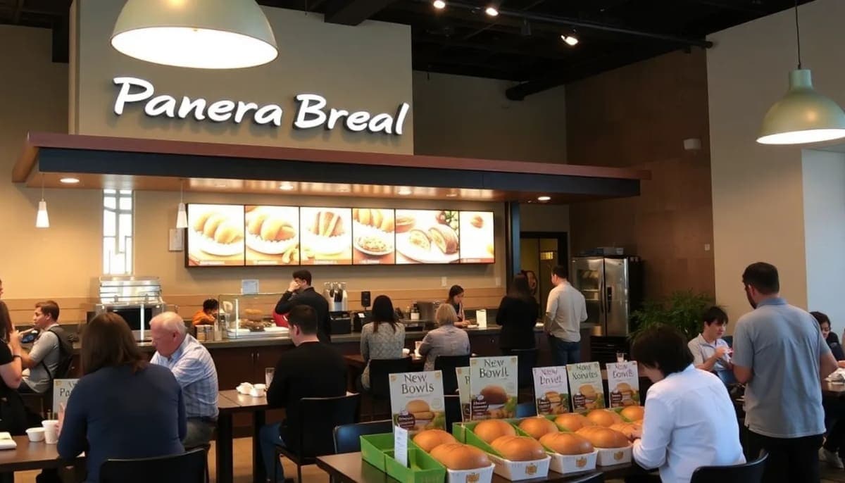 Customers enjoying new Panera bread bowls in Westchester restaurant.