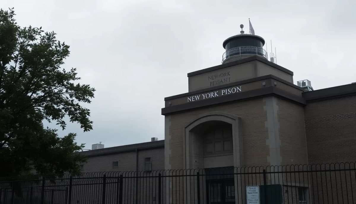 Exterior of a New York prison highlighting security measures.