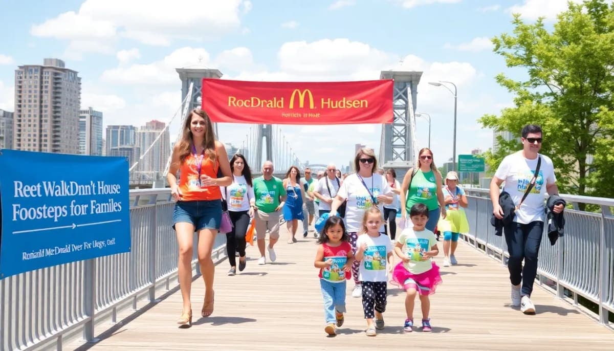 Families participating in the Footsteps for Families walk at the Walkway Over the Hudson.