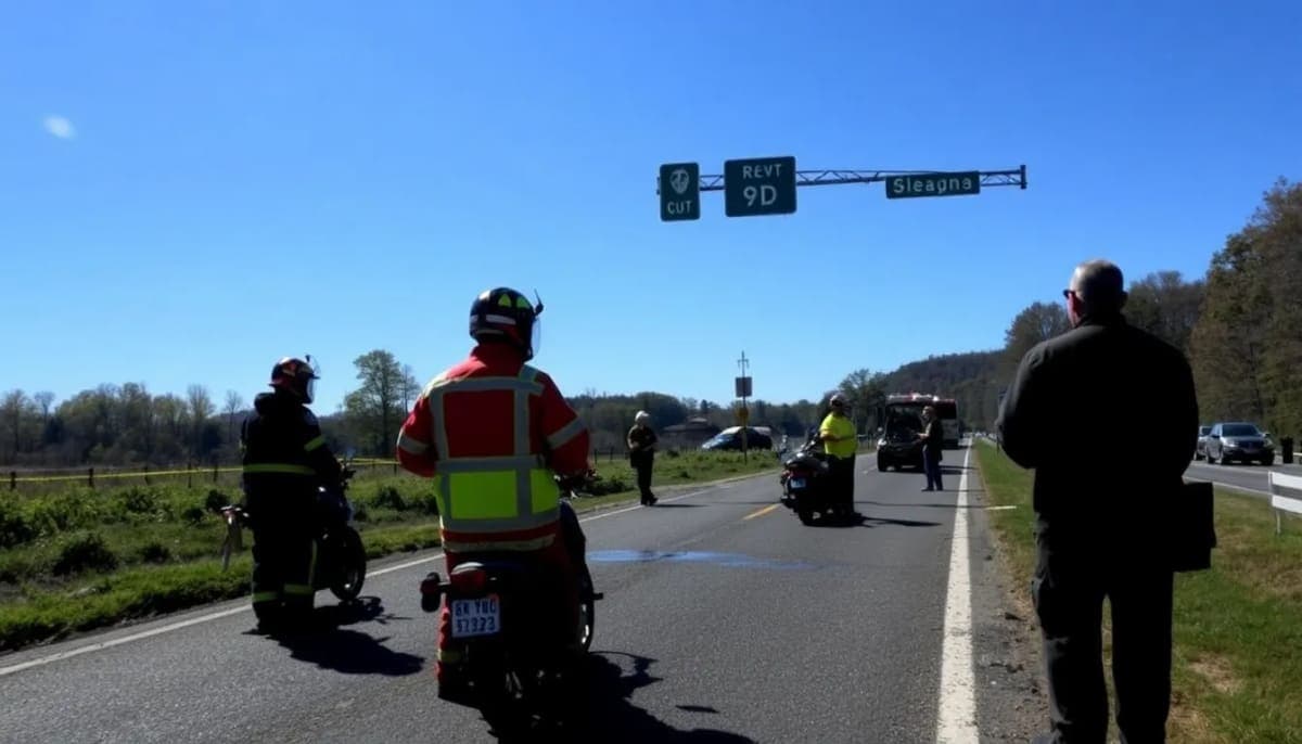Emergency responders at a motorcycle accident scene on Route 9D in Beacon.