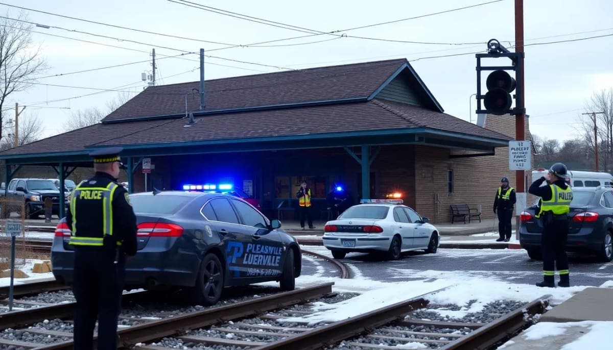 Emergency responders at Pleasantville Train Station after a car accident