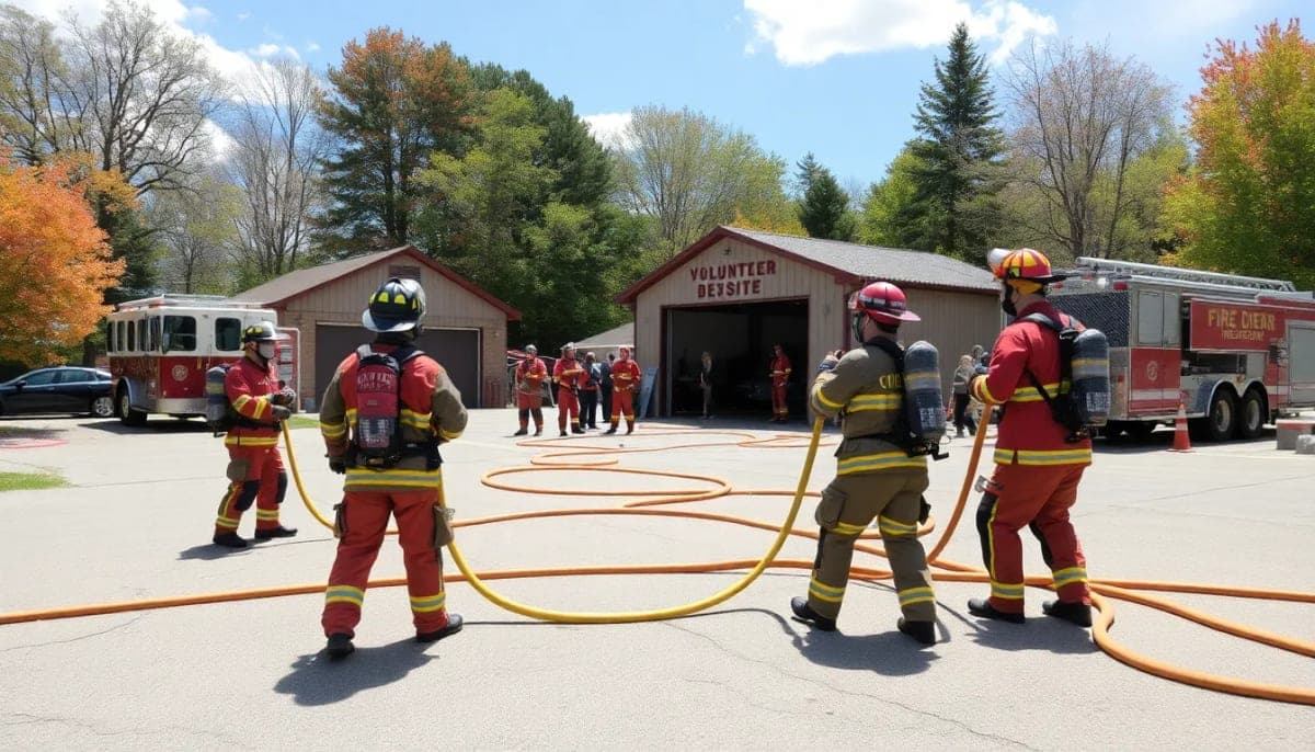 Volunteer firefighters training in Sullivan County, showcasing community engagement.