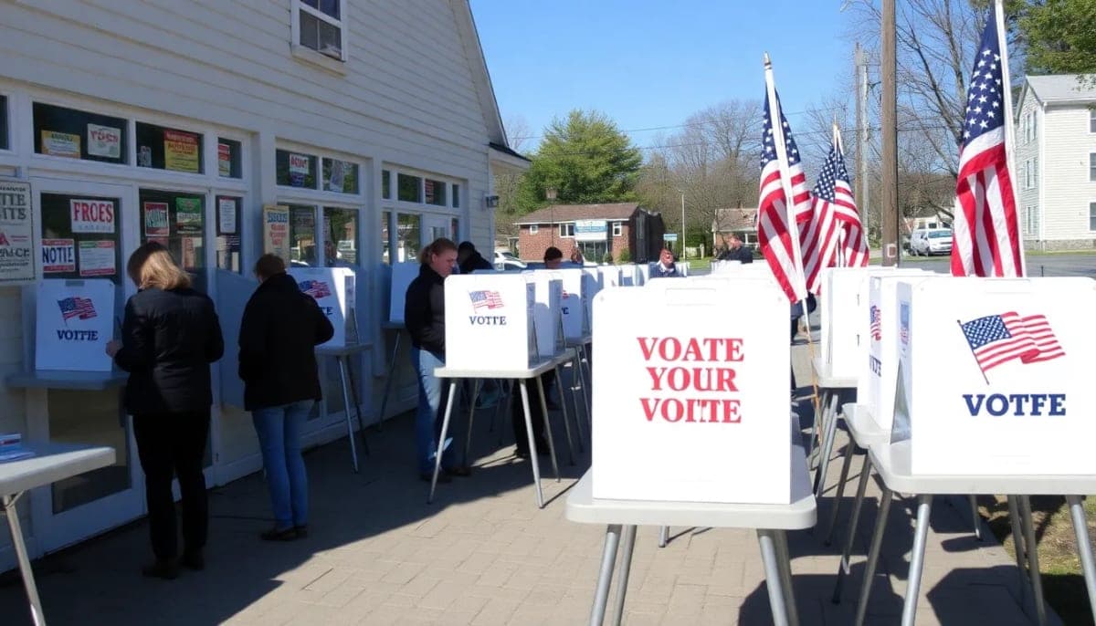 Voters at a polling place in Westchester County during election season, capturing political engagement.