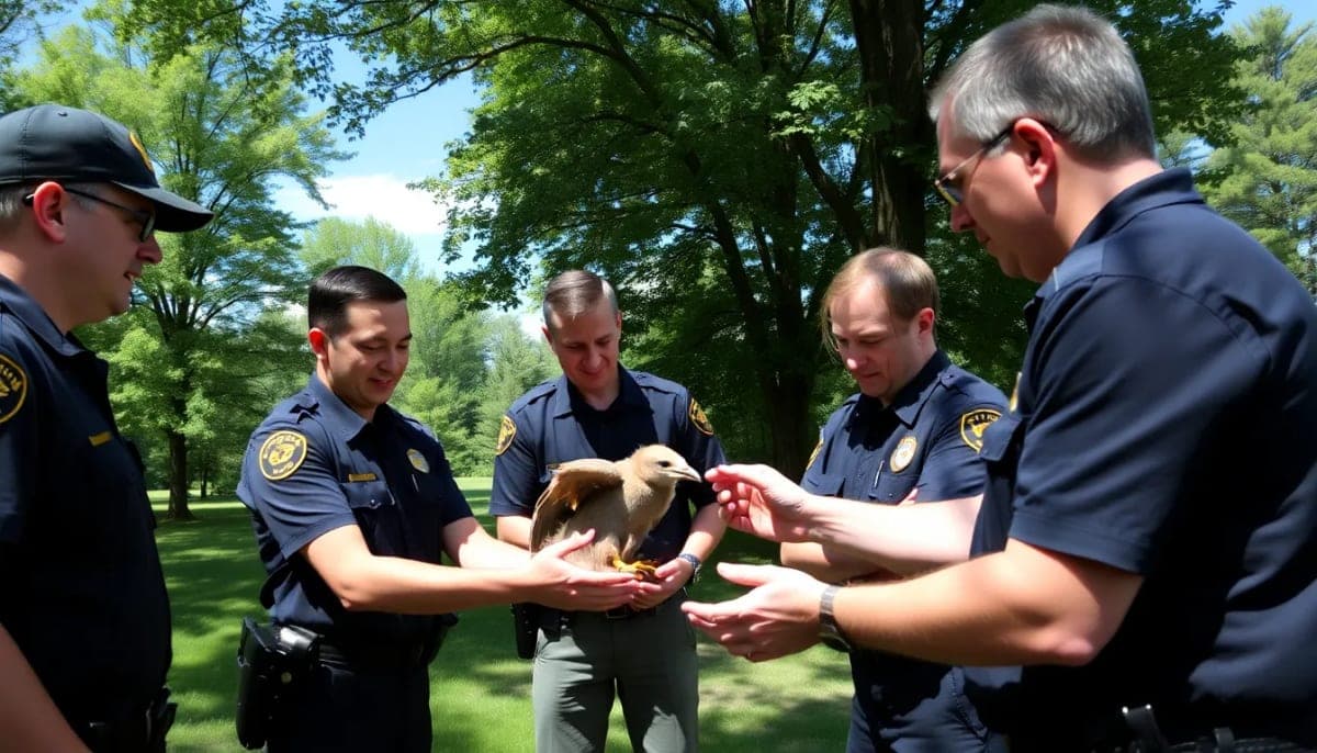 Environmental officers rescuing a distressed bird in Westchester County.