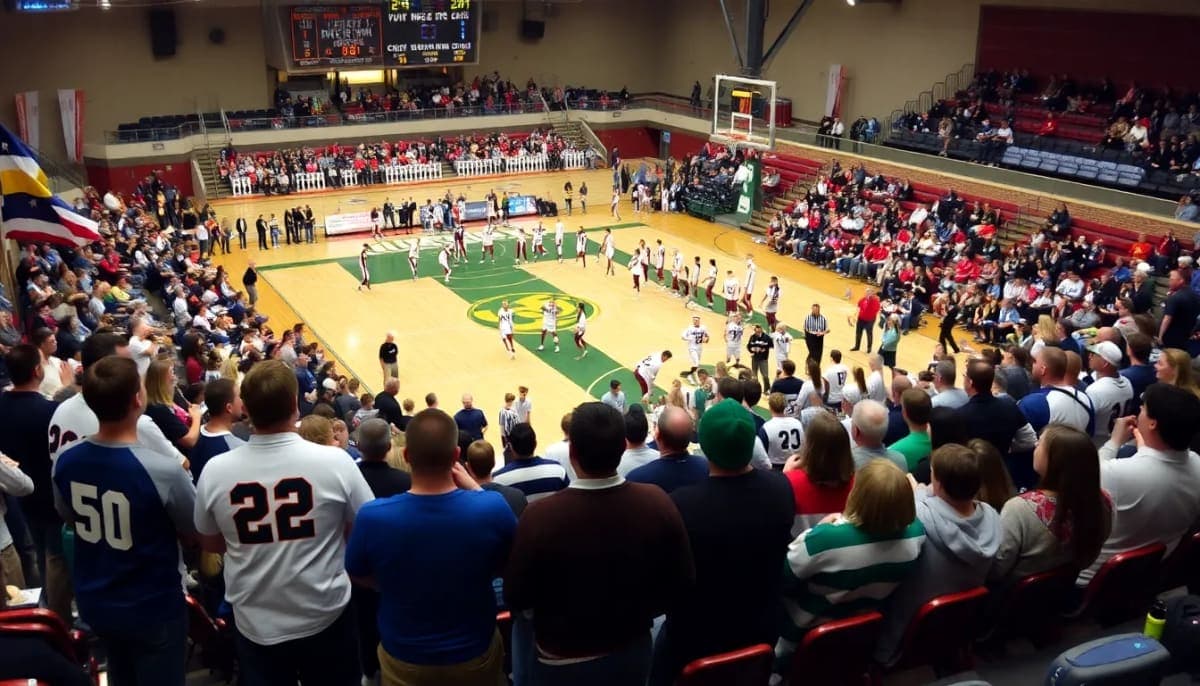 Exciting high school rivalry game between Somers and Yorktown with cheering fans.