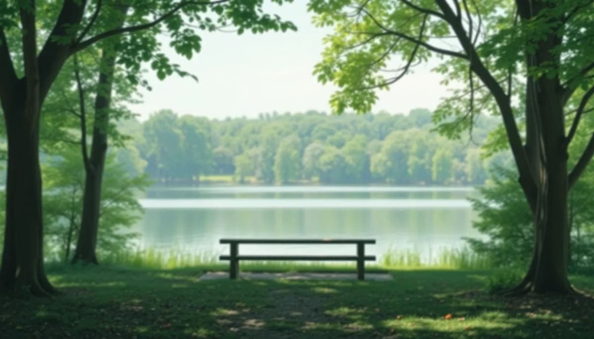 Westchester County park with nature and financial symbols representing investment strategies.