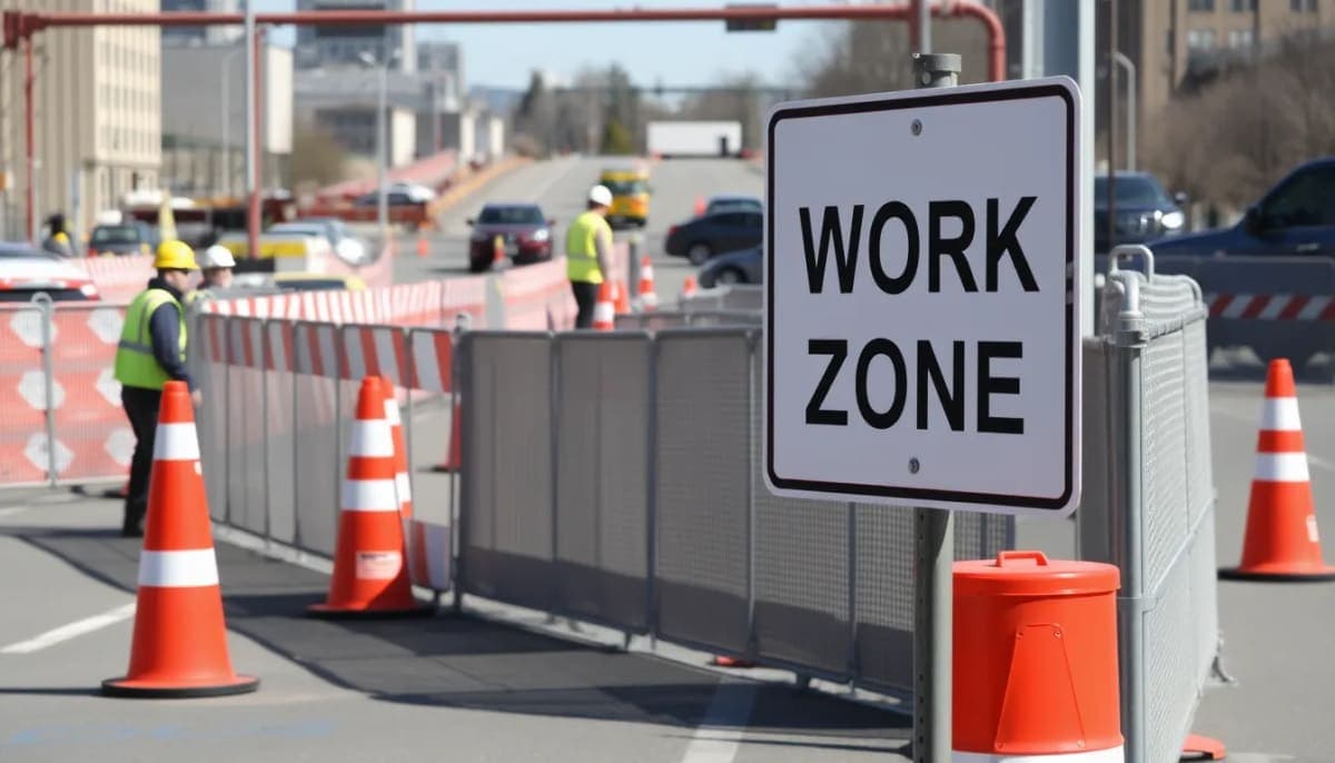 Construction workers in a work zone in Westchester County with safety cones.
