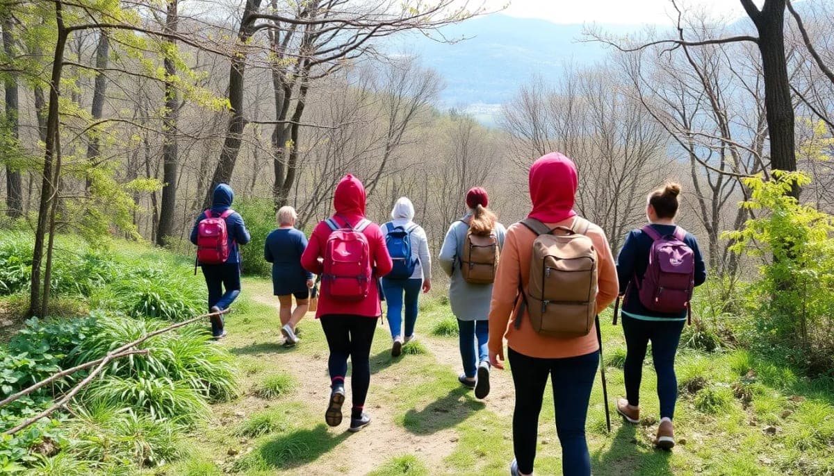 Community members hiking in Harrier Hill Park for the Hike for Hope event.