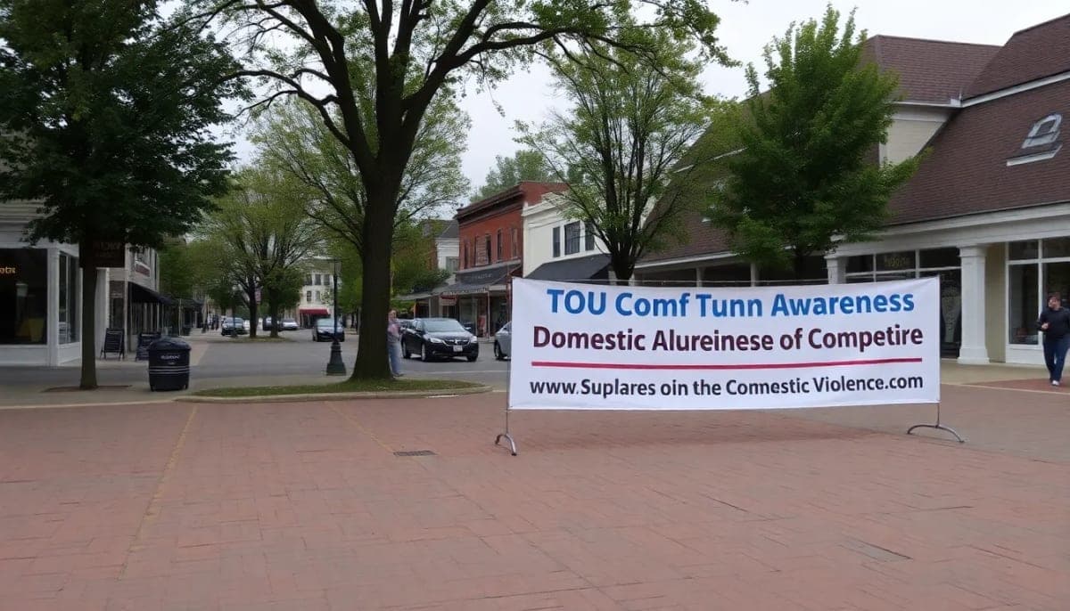 Millbrook community square promoting domestic violence awareness.