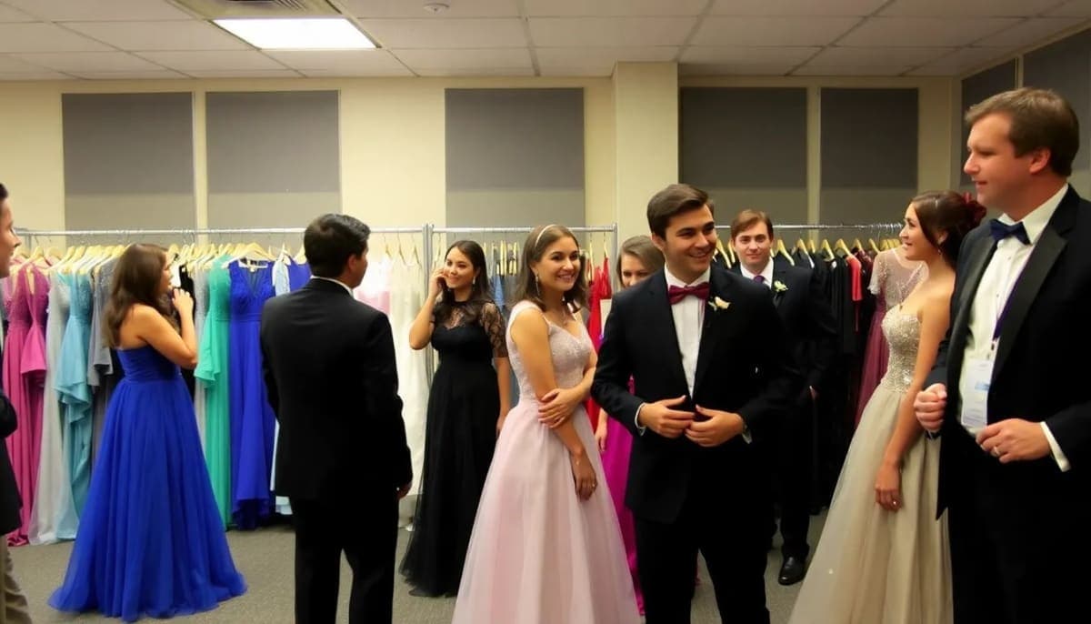 Students selecting formalwear at the Temple Sinai free event in New Rochelle